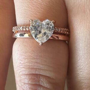 Pandora Rose Gold Double Band Heart Ring